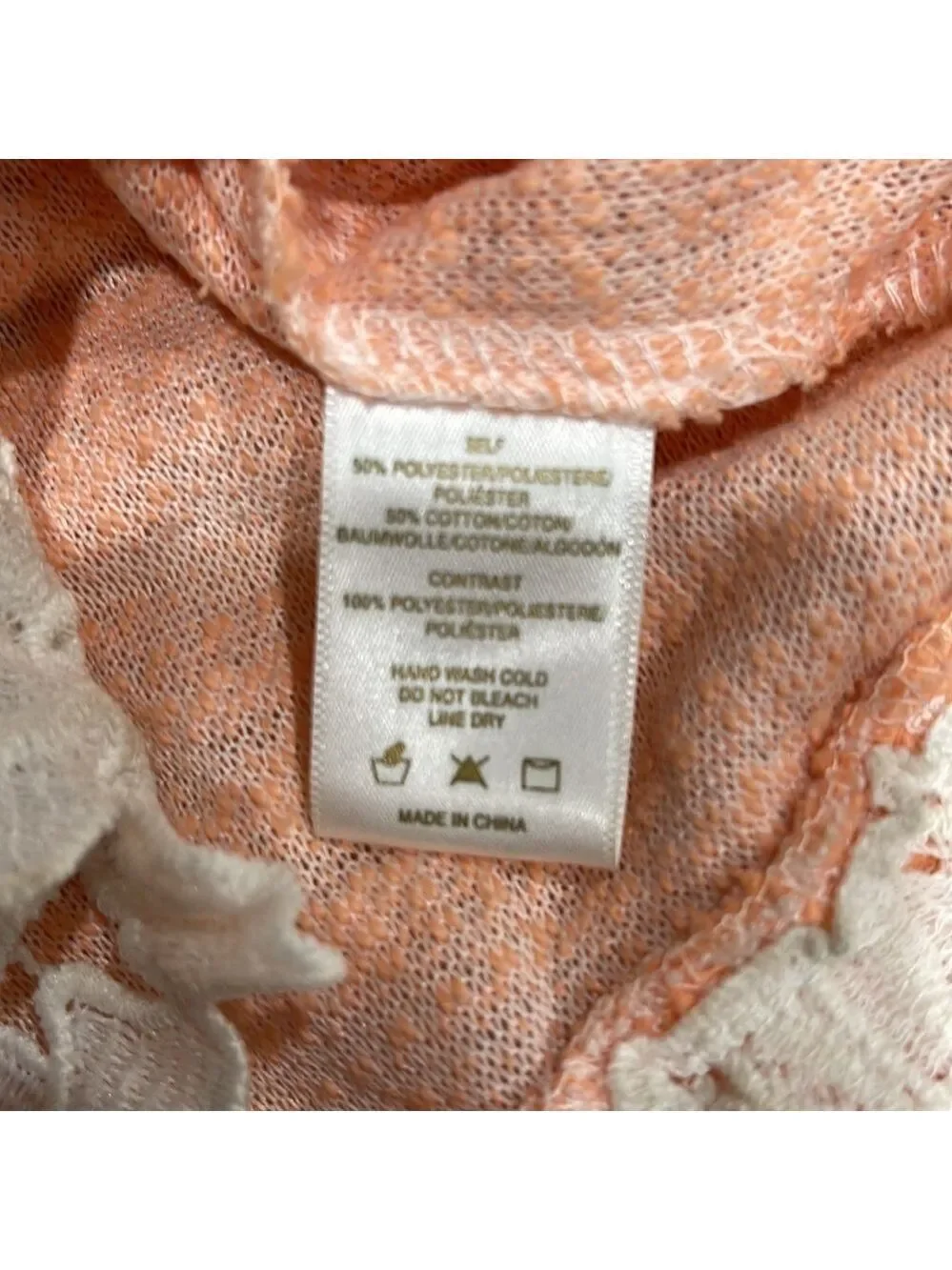 Anthropologie Sunday In Brooklyn 3/4 Sleeve Textured Top Lace Hem SZ M Orange
